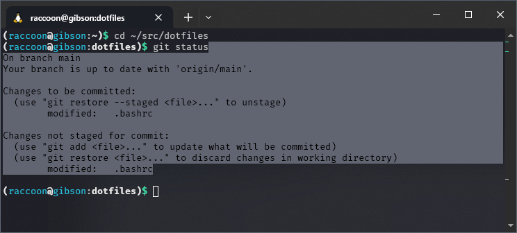 Windows Terminal showing scrollbar command marks and previous output selection